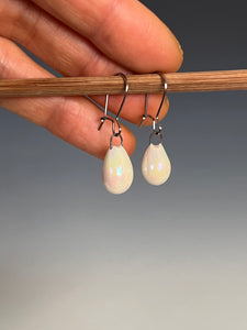 Handcrafted Jewelry White Porcelain Drop Earrings with MOP luster