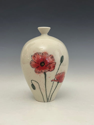 Ceramic Decorative Hand painted Poppies Porcelain Vessel