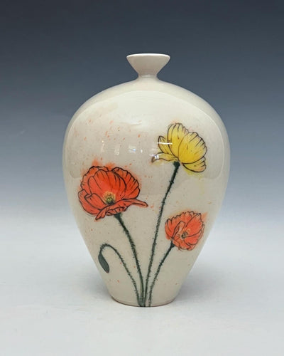 Ceramic Decorative Hand painted Poppies Porcelain Vessel