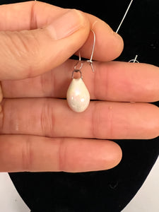 Handcrafted Jewelry White Porcelain Drop Earrings with MOP luster