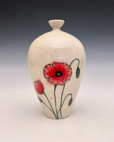 Ceramic Decorative Hand painted Poppies Porcelain Vessel