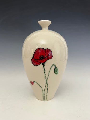 Ceramic Decorative Hand painted Poppies Porcelain Vessel