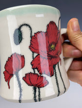 Load image into Gallery viewer, Wheel thrown and Hand Painted Poppy Porcelain Mug #13